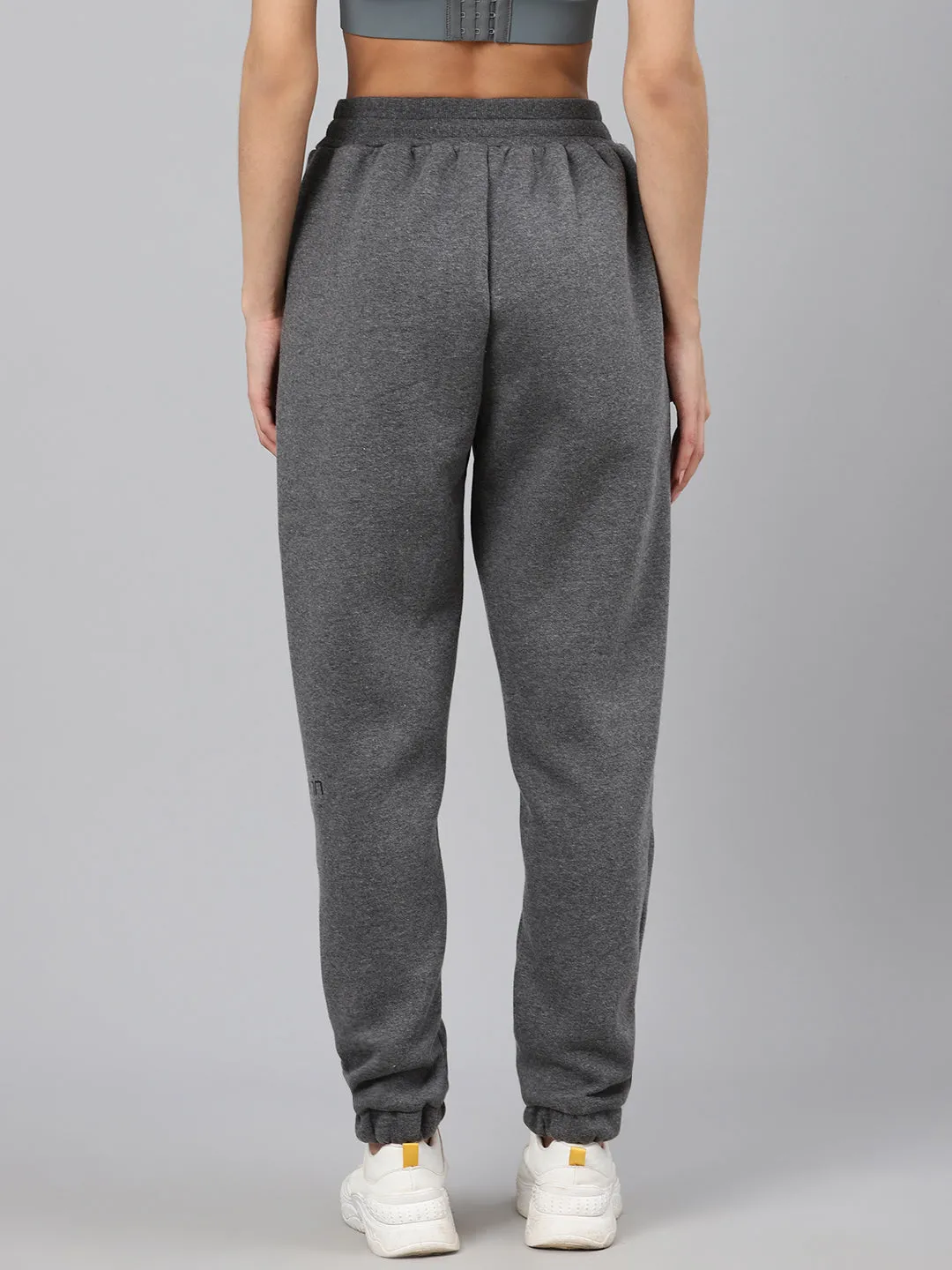 Women's Charcoal Grey Solid Fleece Regular Fit Joggers