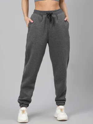 Women's Charcoal Grey Solid Fleece Regular Fit Joggers