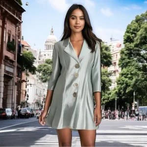 Womens Jacket Credibility Silver Cocktail Jacket Lined Button Front Linen Jacket