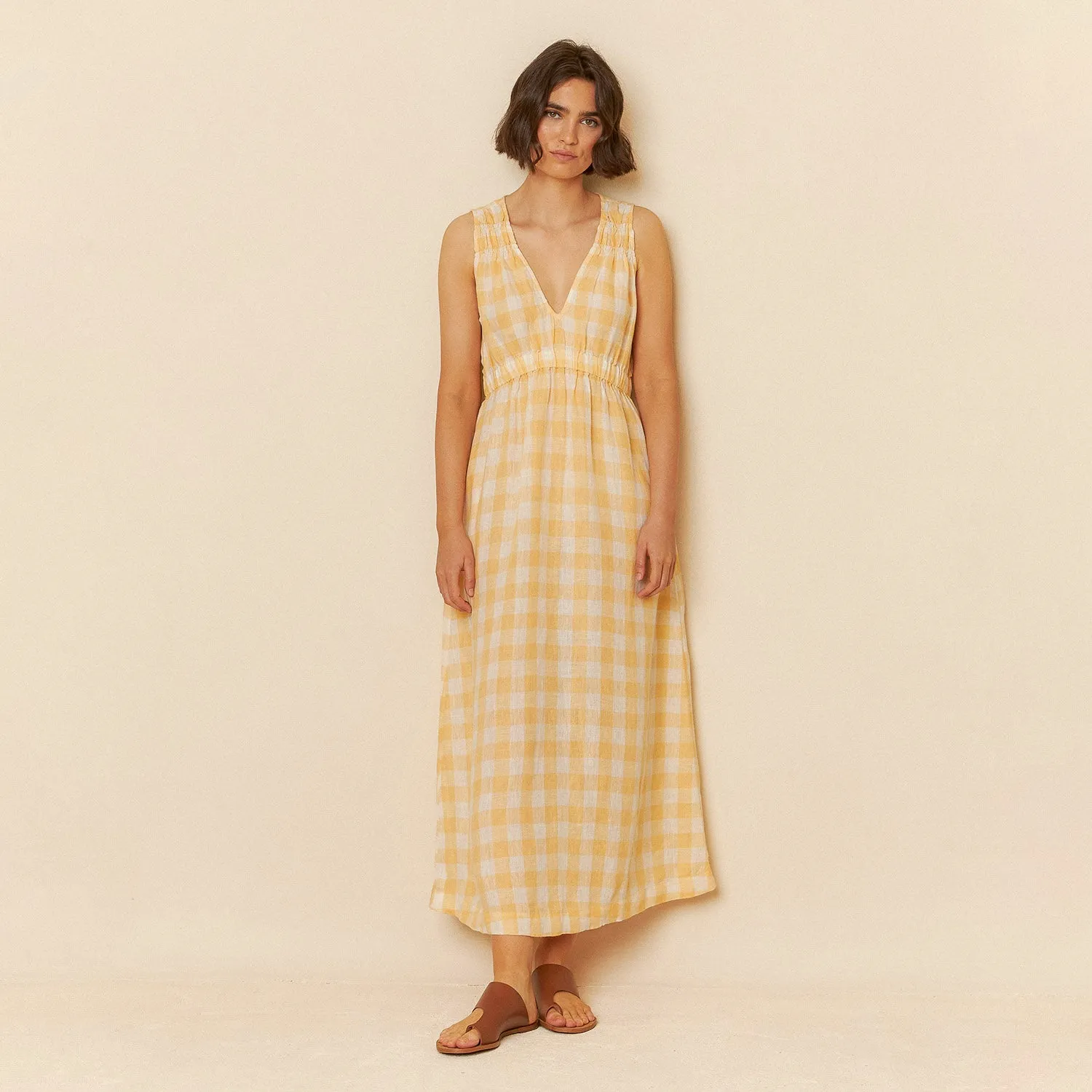 Women's Linen/Cotton Dress - Madarina Check