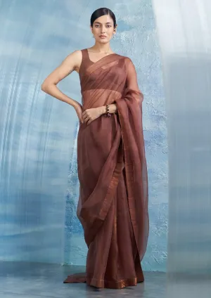 Woody brown organza sari set