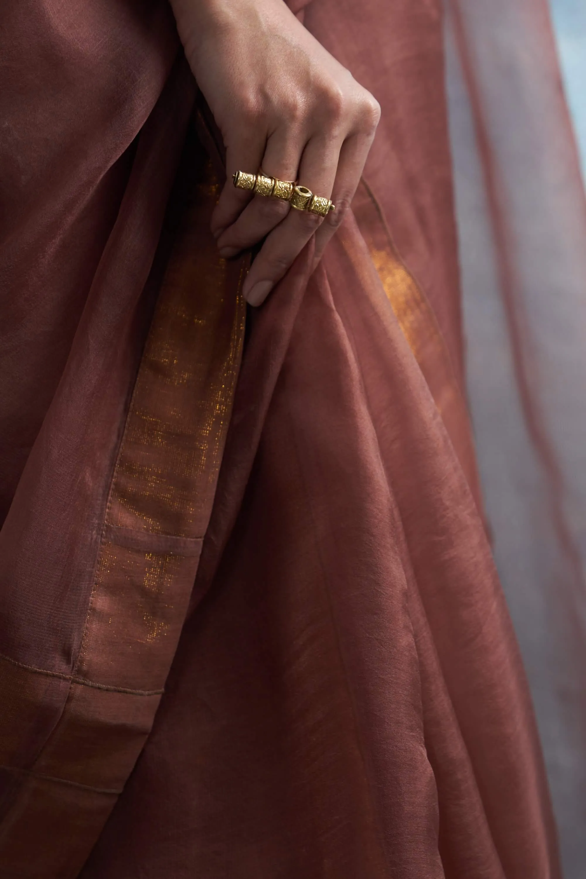 Woody brown organza sari set