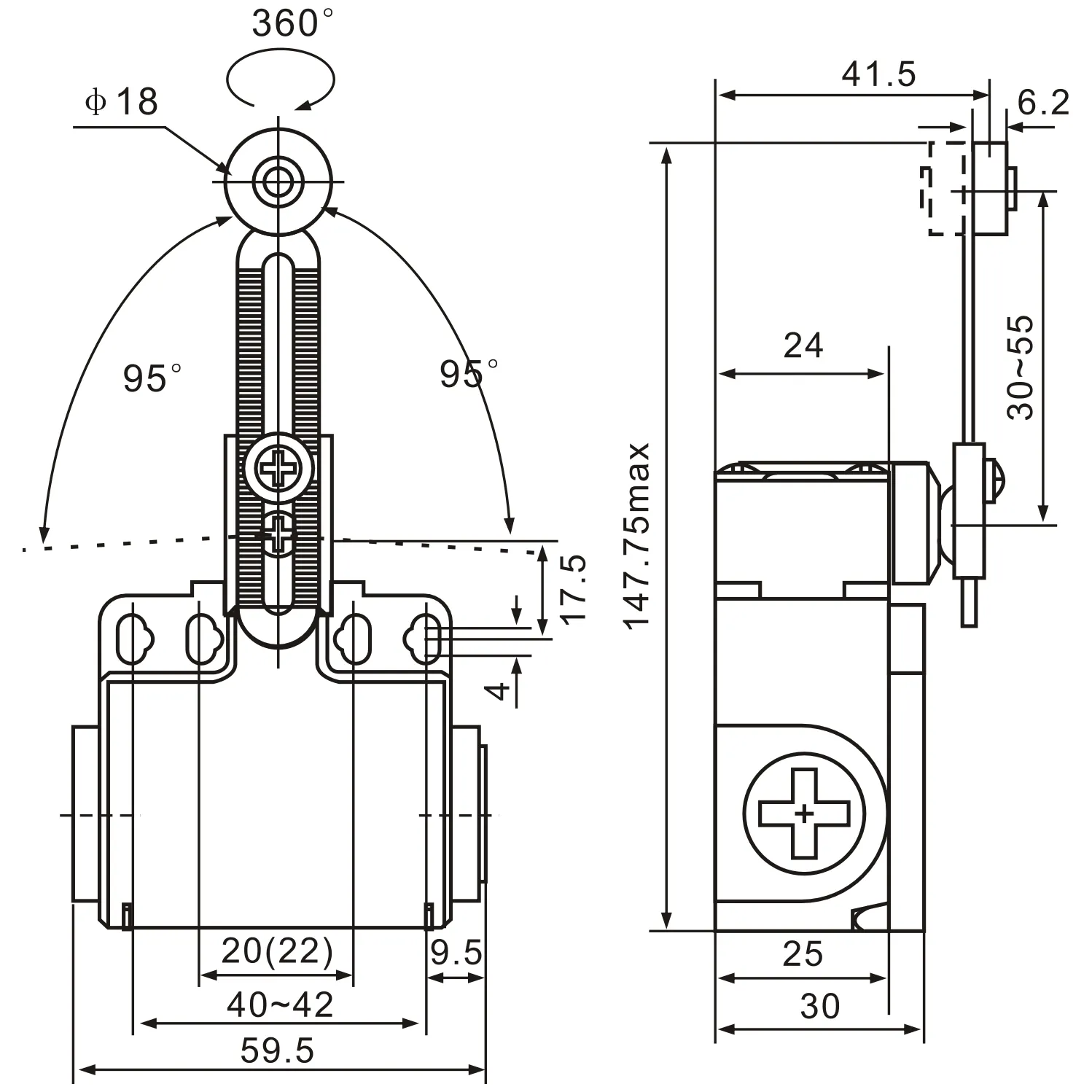 XCK-T145 Adjustable Roller Plunger with Metal & Nylon Roller Limit Switch