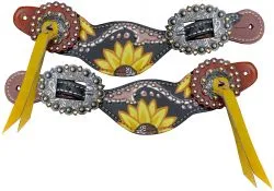 Yellow and Black Sunflower Hand Painted Spur Straps