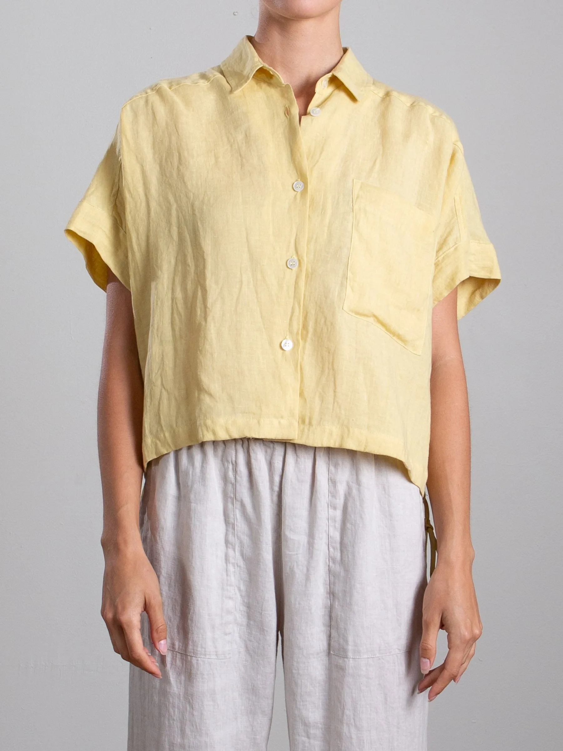 Zoey Shirt in French Linen - Butter